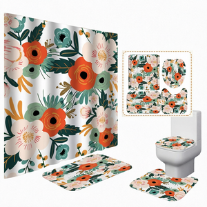 Modern Eco-Friendly Bathroom Shower Curtain Waterproof 3D Carpet Entrance <b>Doormat</b> Four-Piece Set Toilet Seat <b>Customized</b> Shape - Product Image 1