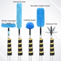 Kit de dépoussiérage avec mât d'extension télescopique en aluminium de 5 à 12 pieds Racloir pour fenêtre Toile d'araignée Microfibre Plume Ventilateur de plafond Dusters