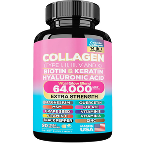 Cápsulas de Colágeno Múltiple en Oferta, 90 Cápsulas, Mezcla Vital Glow con Biotina, Queratina y Ácido Hialurónico, Suplemento de Colágeno para Mujeres - Product Image 1