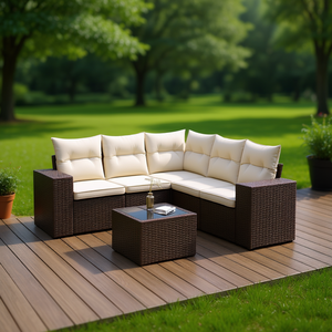 Conjunto de Sofá Modular para Jardín de Ratán PE Marrón con Cojines de Espuma de Alta Densidad, Muebles de Exterior de Diseño Contemporáneo - Product Image 2