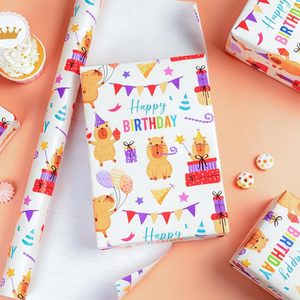Papel de Regalo de Cumpleaños con Diseño de Capibara Homeral, 17x16.5 pies, Beige, Papel de Regalo con Lindos Animales para Decoración de Fiestas - Product Image 4