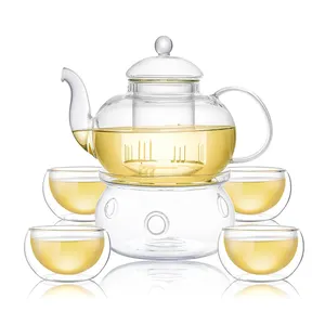 Teko teh kaca Infuser dapat dilepas, teko teh dinding ganda kecil Set cangkir teh ketel teh dengan penghangat kaca