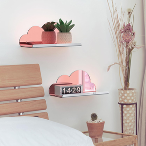 2 Estantes <span class=keywords><strong>Flotantes</strong></span> Acrílicos en Forma de Nube con Acabado Espejo en Oro Rosa - Estantes Versátiles con Espejo para Exhibición Decorativa y Almacenamiento - Product Image 4