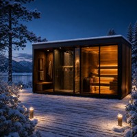 Salle de sauna et douche combinées avec zone de vestiaire en cèdre rouge, suite complète 3 zones pour 4 personnes