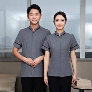 Uniforme de personnel d'entretien ménager unisexe en coton 100% avec logo personnalisé Touchhealthy pour hôtels et spas - Product Image 3