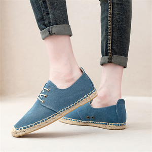 Mocasines de lona azul vaquero para <span class=keywords><strong>mujer</strong></span>, con punta cerrada, suela trenzada clásica, alpargatas, <span class=keywords><strong>zapatillas</strong></span> de verano para exteriores, zapatos casuales con <span class=keywords><strong>cordones</strong></span> - Product Image 6