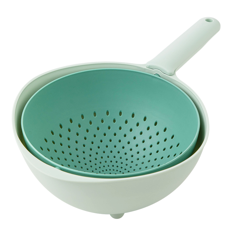 Двухъярусная пластиковая кухонная сливная корзина для фруктов и овощей, сливная корзина с длинной ручкой, вращающаяся пластиковая сливная корзина