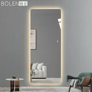 Frameless LED Hotel Floor Full-length Bath Room Led Dressing Mirror Bedroom Mirror With Touch Button