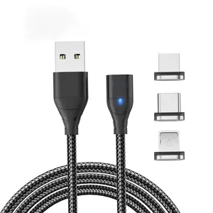 2023 best selling 3in1 1M 1 interface magnetic fast charging data cables copper core led IOS Type-C android quick charge cables