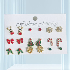 Christmas Theme Stud Earrings Alloy Zinc Reindeer Tree Snowflake <b>Candy</b> <b>Cane</b> Party Fashion Jewelry - Product Image 2