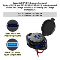 Module de chargeur de voiture avec prise de charge double USB QC3.0 Type C PD 3.0, prise de courant 12-24V pour voiture, bateau, bus, camping-car, siège
