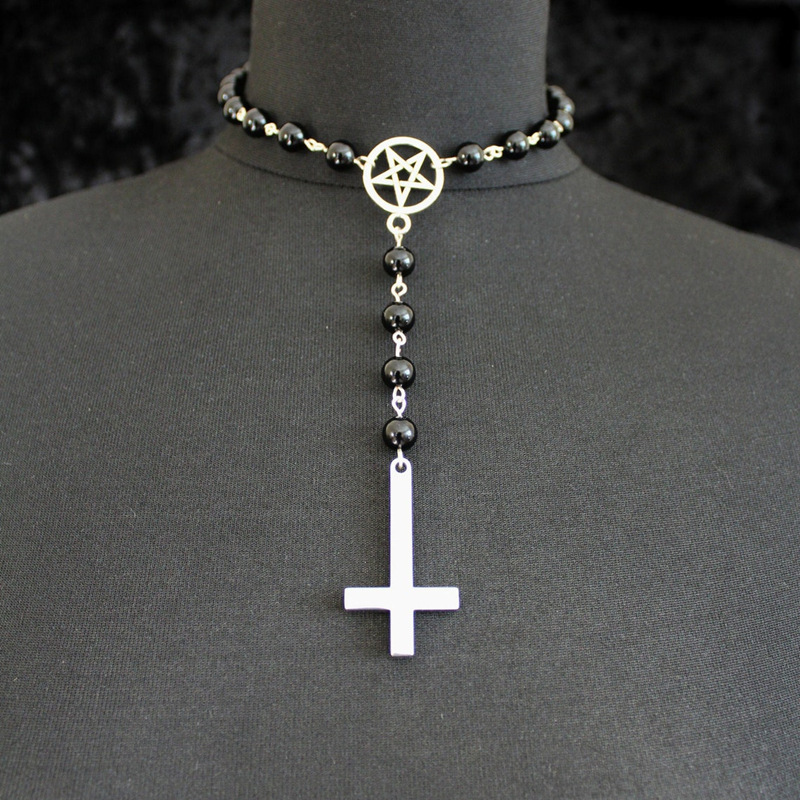 Gothic Inverted Cross Pendant Necklace - Pentagram Charms