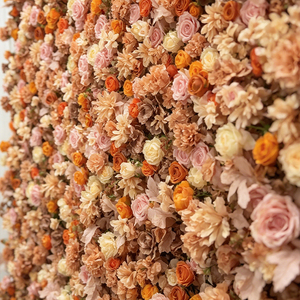 Promise PFW-94 Terracotta Orange Pink Artificial Silk Floral Wall Autumn Rose <b>Backdrop</b> for Wedding <b>Party</b>-Eco-Friendly - Product Image 4
