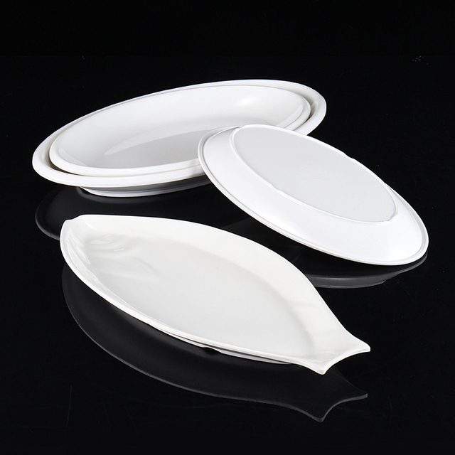 Factory Supply White Melamine Fish Plate Unbreakable Safe Tableware Reusable Plates & Dishe