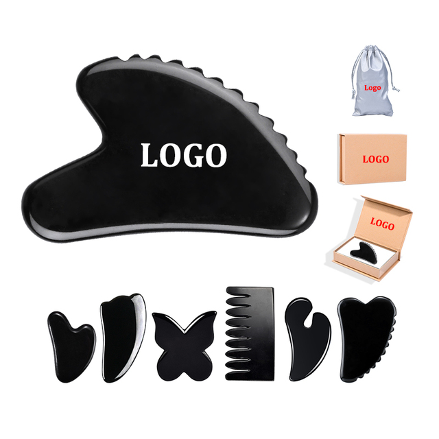 Wholesale Natural Black Obsidian Jade Stone Guasha Tools Full Body Neck Back Leg Arm Facial Skincare Stone Gua Sha Massager