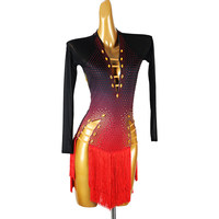 2026 Costume de concours de danse latine une pièce avancé, Robe de performance à strass et à franges pour Cha-Cha et examens d'arts