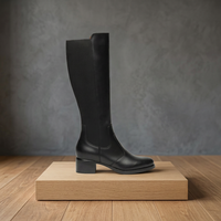 Bottes Western Mi-Mollet Personnalisées pour Femme Toutes Saisons, en PU, avec Strass, Talons Carrés Super Hauts de 8 cm, Bout Pointu, Souples, Tendance Britannique Légère