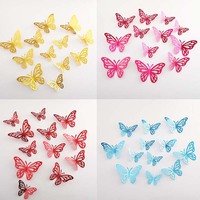 Autocollants muraux en PVC 3D en forme de papillon creux couleur or rose, lot de 12, pour décoration de mariage – Vente chaude, luxe