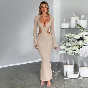 <span class=keywords><strong>SXE</strong></span> 2023 automne vêtements pour femmes nouveau Sexy col bas évider attaché mince longue robe - Product Image 6