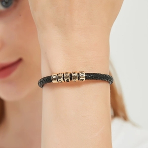 Gioielli in acciaio inossidabile Custom perline da <span class=keywords><strong>uomo</strong></span> <span class=keywords><strong>bracciale</strong></span> in pelle <span class=keywords><strong>con</strong></span> Logo inciso distanziatore rotondo perline scorrevoli - Product Image 2