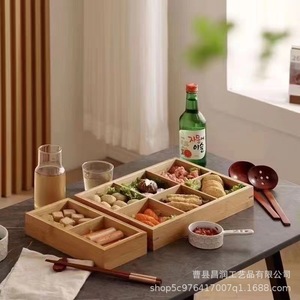 ถาดไม้ไผ่เก้าช่องแบบสร้างสรรค์สำหรับร้านบาร์บีคิวและร้านหม้อไฟ พร้อมชามและอุปกรณ์บนโต๊ะอาหารเพิ่มเติม - Product Image 3
