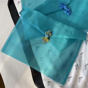 Wholesale Logo Printed Personalized Chinese <b>Frog</b> Button Blue Organza Sheer Envelope <b>Bag</b> for Clothes Gift Silk Scarf Packaging - Product Image 1
