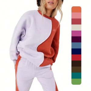 Sudadera de hombro caído para mujer, diseño personalizado, moda de calle alta, suéter de dos tonos, Sudadera de cuello redondo de retazos para mujer - Product Image 1