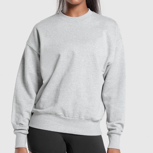 Sweat-shirts pour femmes en coton pur, col rond, couleur unie, coupe ajustée, manches longues, sport et loisirs, grande taille, vente en gros - Product Image 1