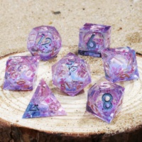 LuxeRoll Sakura Liquid Core Sharp Resin Dice Set 7Pcs Polyhedral DND Dice Handmade Cherry Blossom Dice for RPG Tabletop Game