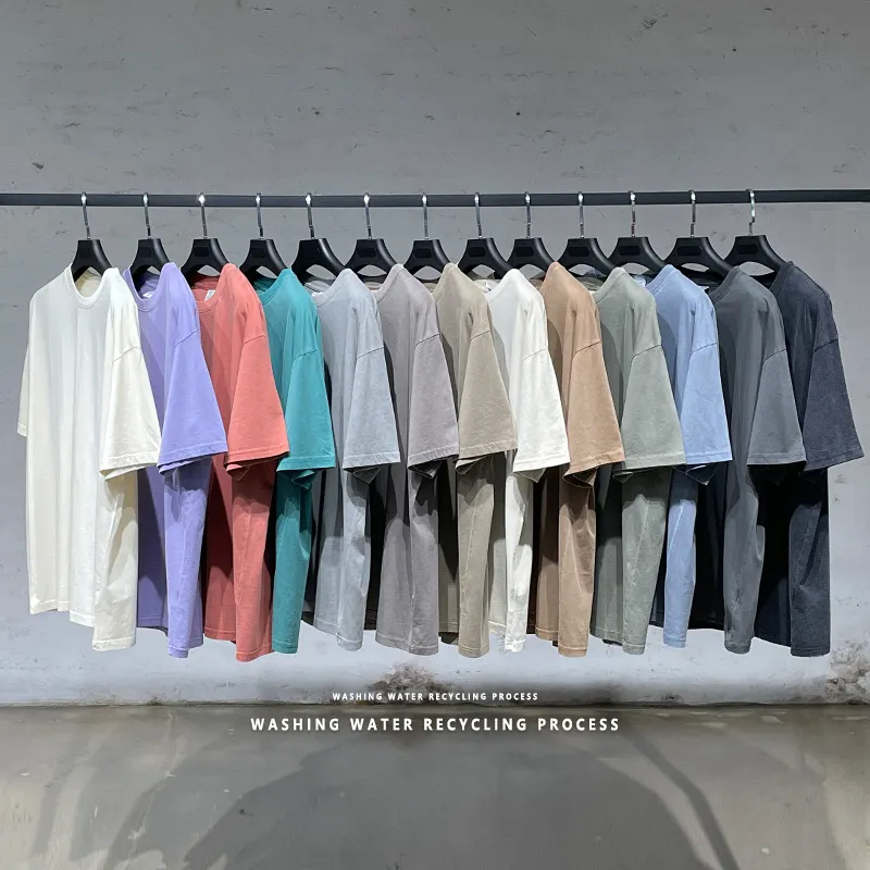 Lourd 100% coton lourd Streetwear T-Shirts goutte épaule surdimensionné Vintage lavage à l'acide t-shirt pour hommes