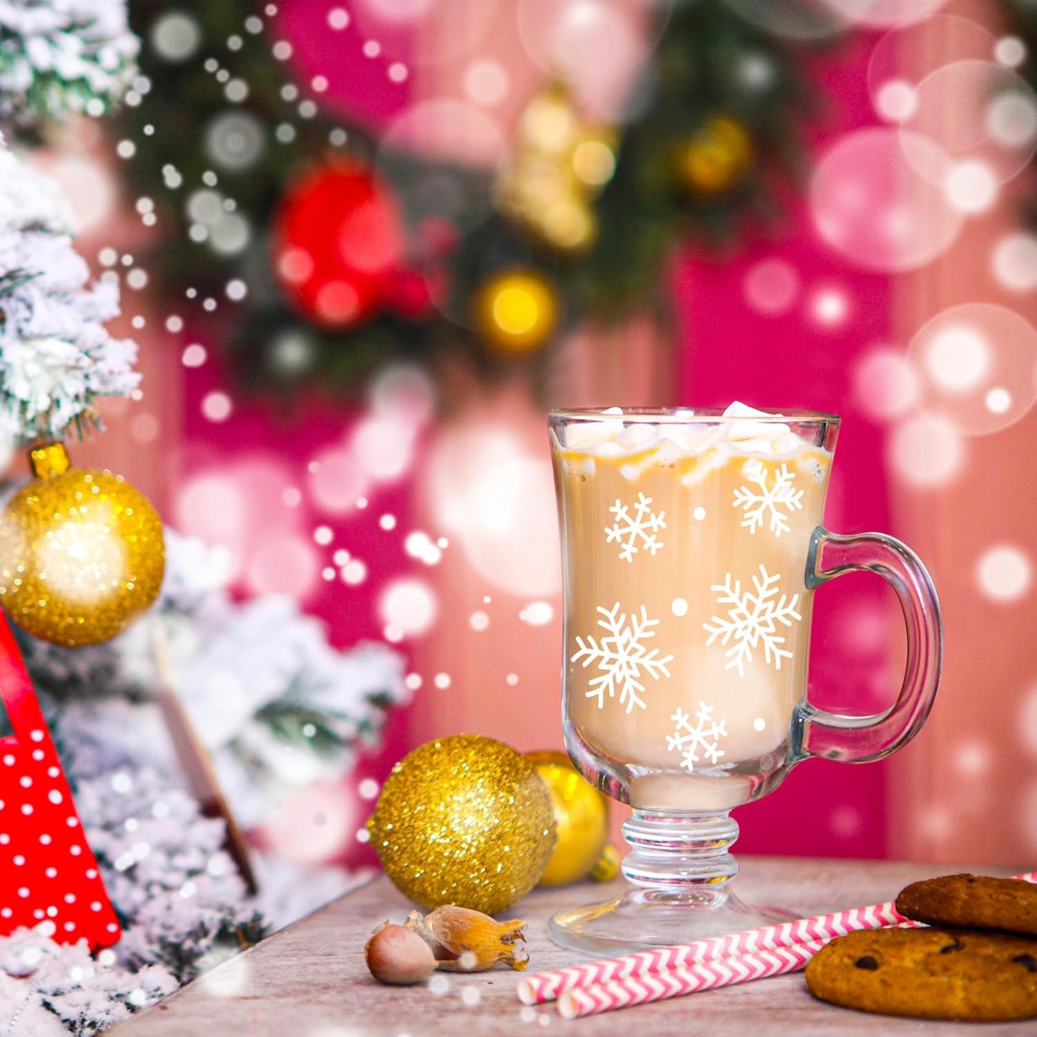 Wholesale Sale 6 Pcs 8 Oz Snowflake Round Reusable Christmas Glass Coffee  Goblet Mugs Cup With Handle for Festival Party Gift| Alibaba.com