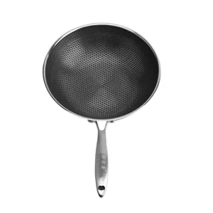 Non-stick Bpa Free Frying Pan Non-Stick Honeycomb Honey Wok 304 Stainless Steel Non Stick Honeycomb Fry Pan