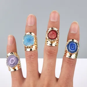 Popular Natural Crystal Crafts With Metal Inlaid Gem Crystal Rings For Wedding Gifts
