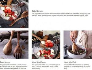 Salad Mixing Dinner Fork and <b>Spoon</b> Long Handle Salad Servers Set ,Acacia Wood <b>Serving</b> <b>Spoons</b> Set - Product Image 5