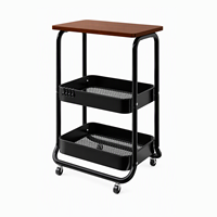 Chariot utilitaire à roulettes 3 niveaux avec plateau en MDF, cadre en fer et paniers métalliques, chariot de rangement portable pour chambre et salon