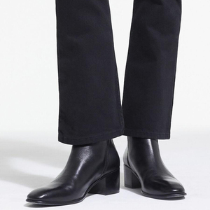 Nouvelle collection Bottes de luxe pour femmes imperméables antidérapantes en <span class=keywords><strong>cuir</strong></span> verni <span class=keywords><strong>noir</strong></span> à talon épais bout carré fermeture éclair à la cheville - Product Image 2