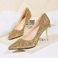 2022 New Spring Women Pumps tacchi alti e sottili punta a punta decorazione in metallo Sexy Bling scarpe da sposa da sposa scarpe eleganti dorate