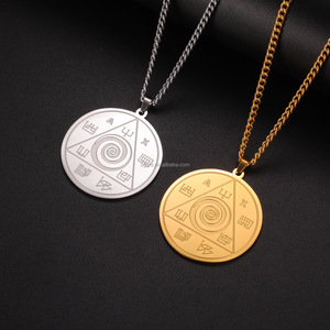 <strong>Abraxas</strong> Talisman Pendant Necklace Spirits Coin Charm Chain Spiritual Occult Amulet Jewelry Engraved Logo Disc Tag Charm Necklace - Product Image 1