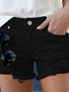 Nouveauté Shorts en <span class=keywords><strong>jean</strong></span> <span class=keywords><strong>blanc</strong></span> pour femmes Shorts en <span class=keywords><strong>jean</strong></span> taille haute Shorts en <span class=keywords><strong>jean</strong></span> déchirés à ourlet brut - Product Image 5