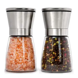 Smerigliatrici per sale e pepe in acciaio inossidabile di alta qualità agitatori di sale e pepe regolabili vaso di condimento per sale e pepe in vetro
