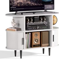 Meuble TV moderne en pierre avec rangement pour disques vinyles, éclairage LED rechargeable, grande capacité, console de salon, mobilier de maison, fabrication américaine
