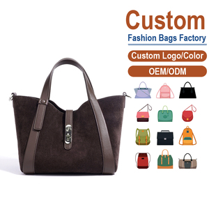 <b>Suede</b> & Full-Grain Leather <b>Bucket</b> Tote <b>Bag</b>, Lock Closure, OEM/ODM Custom Factory, Women's Versatile Everyday Purse - Product Image 1