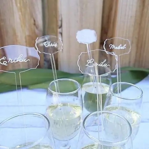 Nombres personalizados Transparente en blanco Perspex Bebida Agitador Swizzle Stick Bar Acrílico Café Cóctel Mezcla Agitar para Vacaciones Boda