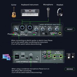 Tarjeta de Sonido Q24 Pro USB para Estudio de Grabación, con Micrófono Phantom de 48v, Interfaz Mezcladora de Audio Estéreo para Estudio en Casa, Venta al Por Mayor - Product Image 4