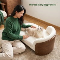 Chaise longue moderne en bois massif pour animaux de compagnie, lit pour chat, canapé pour chien, en tissu bouclé, amovible, lavable, profil bas, pour animaux de compagnie de petite et moyenne taille