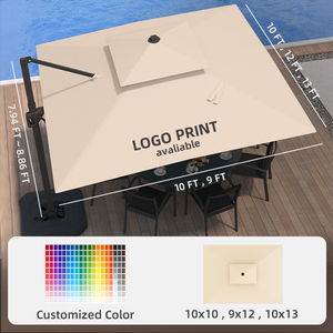 Sombrilla Moderna Cuadrada de Aluminio de 9X12 Pies con Luces LED, Impermeable, Anti-UV, Base de Plástico Ecológica para Exteriores, <span class=keywords><strong>Patio</strong></span>, Hotel, Comedor - Product Image 2