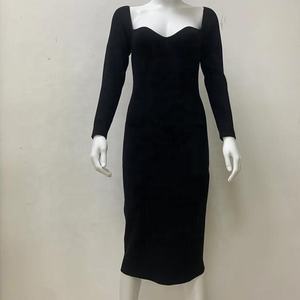 Nouveaux fabricants de robes en tricot côtelé <span class=keywords><strong>Robe</strong></span> midi sexy à manches longues et col bas pour femmes - Product Image 4