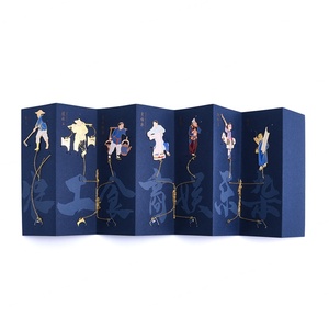 Marcapáginas Plegable de Cartulina Azul con Imágenes de Figuras Tradicionales Chinas y Colgante, Varios Estilos - Product Image 4
