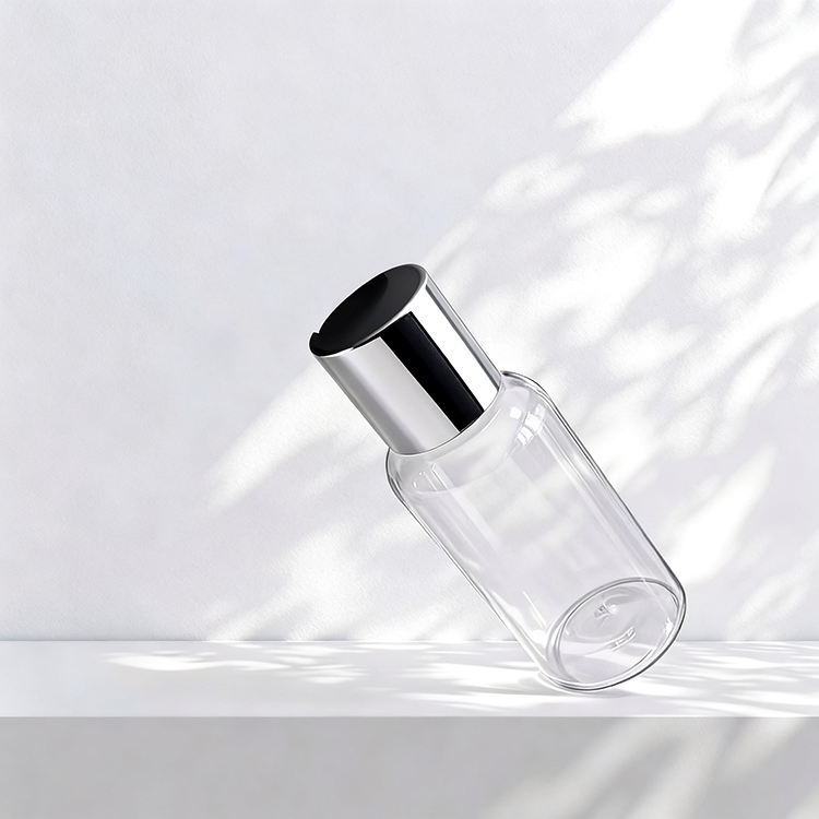Transparent bottle+Silver and black cap