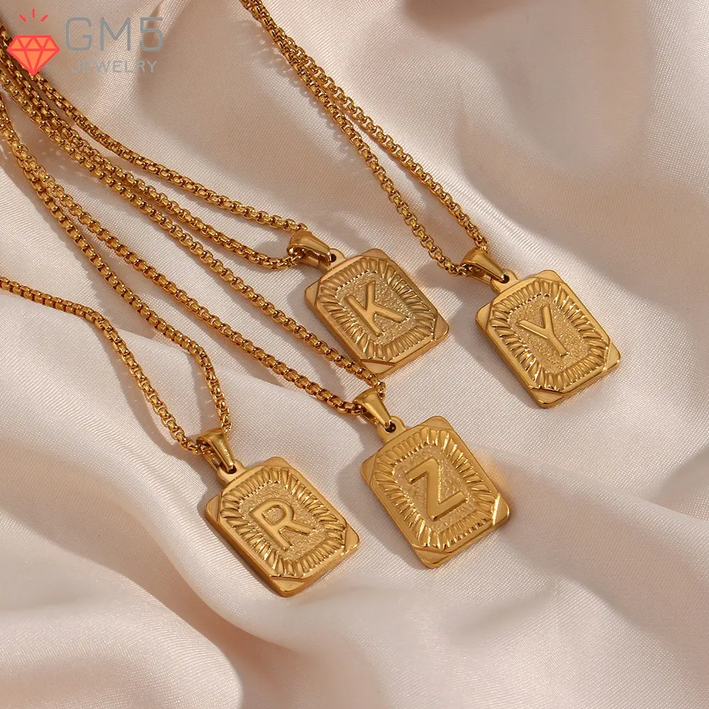 Collares de letras delicadas personalizadas, colgante de cuentas chapadas en oro de acero inoxidable 316L, cadena cubana con letras iniciales